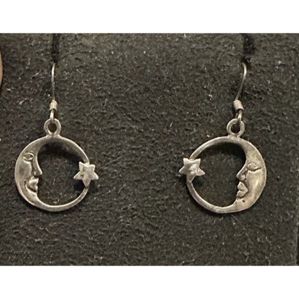 Cresent Moon Star Dainty earrings 1" 1/4 inch Long 925 Sterling Silver  Hooks